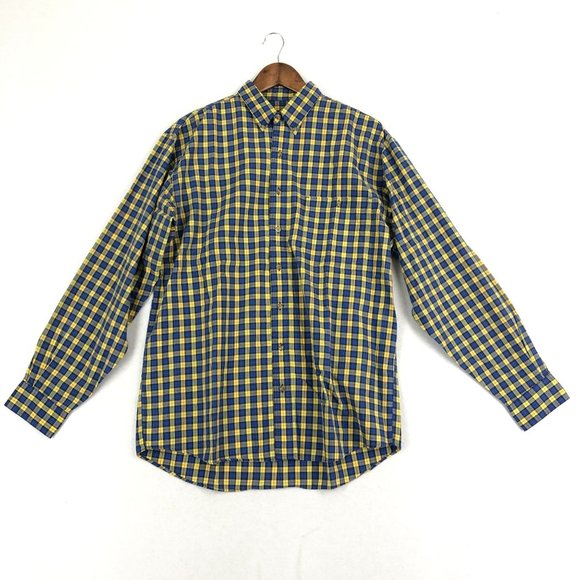 Eddie Bauer Mens Size Large Tall Blue Yellow Plaid Long Sleeve Button Down Shirt - Picture 1 of 9